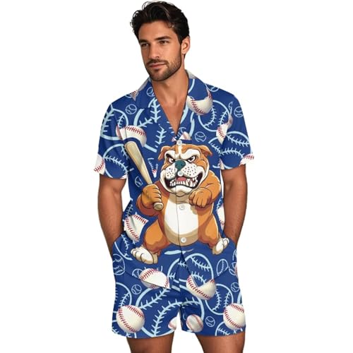 Pajama Sets for Men Sleepwear Set Breathable Summer Outfits Nightwear Notch Collar Top Short Pant with Pockets