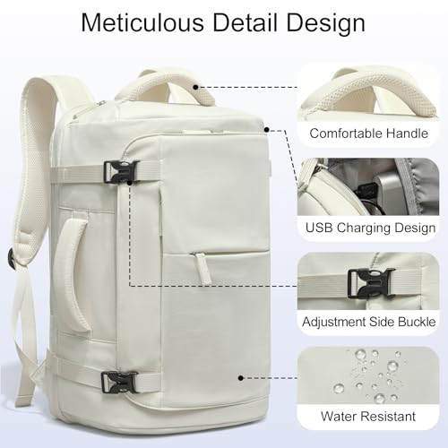 CAMTOP 40L Travel Backpack for Women Men, Lightweight Carry on Backpack for Flight Approved Expandable Personal Item Travel Bag with Makeup Bag Water Resistant Luggage Fits 17.3" Laptop (Beige)4