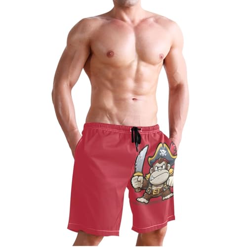 Men's Swim Trunks Pirate Gorilla Print, Quick Dry Beach Board Shorts with Lining-S3