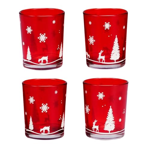 4 Stück Glas Teelicht Kerzenhalter Rot Teelicht Kerzenhalter Klarglas...