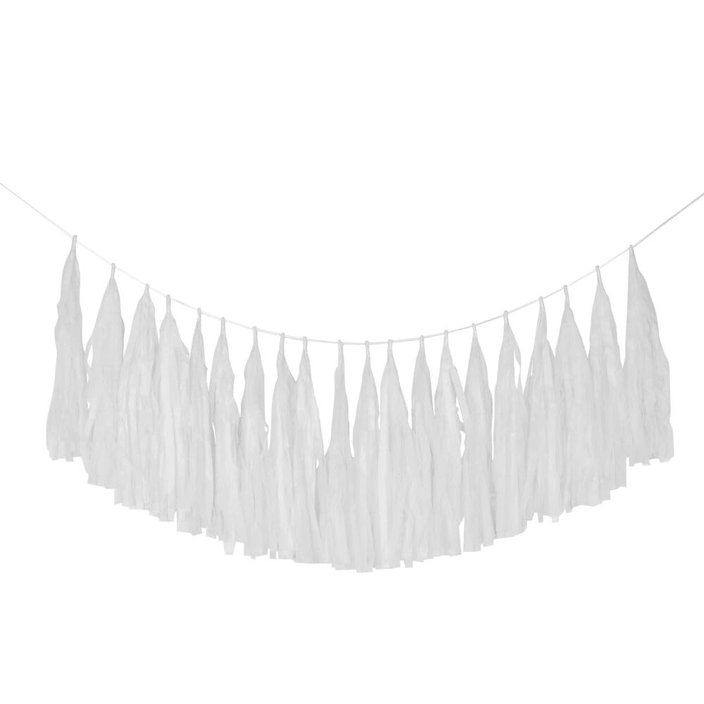 6 Tassel-Girlande aus Papier weiß 3m