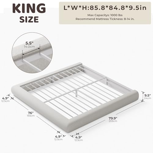 Image of RECCI AirFrame Half-Moon Upholstered King Platform Bed Frame, Minimalist Boucle Curved Arched Base, 5 Inch Fully Round Cushioned Foam, No Box Spring Needed, Easy Assembly | Round Shaped