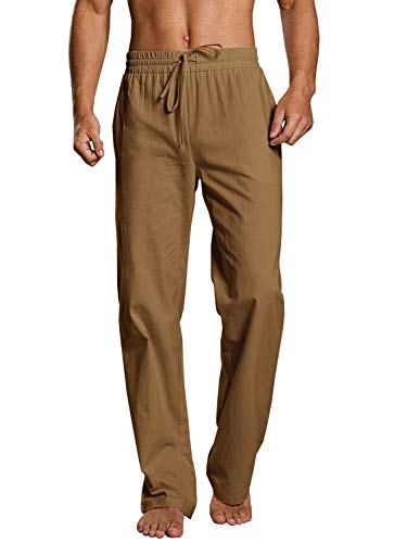 Image of PASLTER Mens Cotton Linen Pants Casual Summer Beach Pants Dress Trousers | Loose Fit, Elastic Drawstring Waist, Lightweight, Straight-Legs, Slacks, Yoga, Work, Vacation, Quick Dry