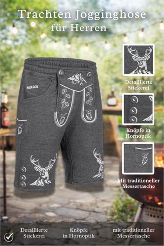 PAULGOS Herren Trachten Jogginghose, Optik Trachten Lederhose, Kurz in 3 Farben Gr.S-3XL JOK4 (3XL, Dunkelgrau)