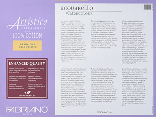 Fabriano Artistico Acquarello, Extra White, Fine Grain, Cold Pressed, 23 X 30.5 Cm, 20 Sheets, 300 G/M², Artists' Watercolour Cardboard, Pad Glued On 4 Sides, 23 X 30,5 Cm #TOP1
