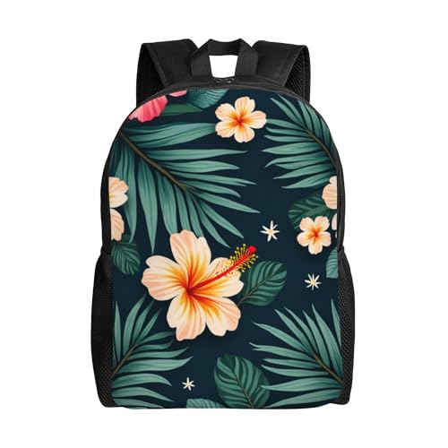 Backpack 16 Inch Large Capacity Tropical Hibiscus And Palm Leaves Backpack Casual For Travel And Camp