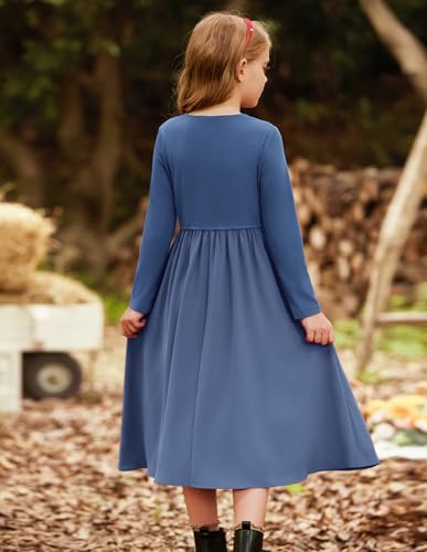 GRACE KARIN Girls Fall Long Sleeve Dresses Girl Casual Maxi Dress with Pockets Kids Formal Party Dress Size 6-143
