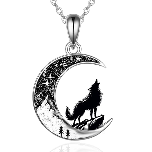 Black Cat/Mama Bear/Bat/Spider/Pumpkin/Wolf/Sun and Moon/Turtle/Raven Pendant Necklace for Women 925 Sterling Silver Crescent Moon Necklace Mother's Day Christmas Gothic Jewelry Gifts for Her