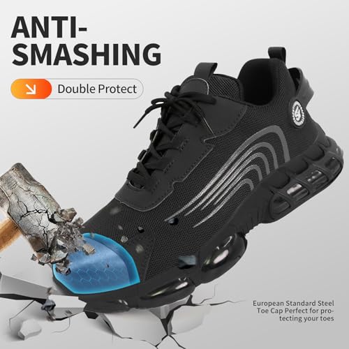 Image of Steel Toe Shoes for Men,Lightweight Non Slip Work Shoes for Men,Indestructible Steel Toe Boots,Industry Construction Safety Work Boots.