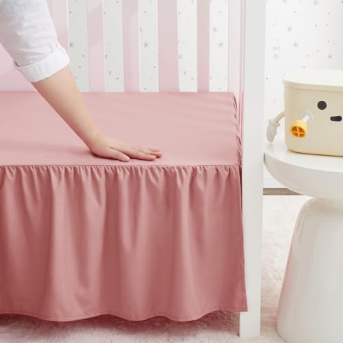 Image of SiinvdaBZX Pink Crib Skirt Dust Ruffle, Microfiber Crib Bed Skirt | 52 inchx28 inch with 14 inch Drop, Durable Full Coverage Toddler Bedskirt Fit for Baby Boys Girls Nursery Standard Crib