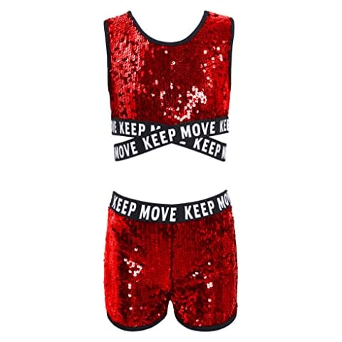 Mufeng Conjunto de Ropa de Baile de Lentejuelas Brillantes de Moda para Niñas Cover