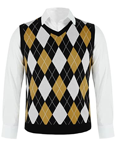 Karlywindow Mens Argyle Sweater Vests Rhombus Sleeveless V-Neck Knit Pullover Vest