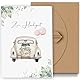 Premium Hochzeitskarte mit Umschlag aus Kraftpapier -Karte Hochzeit Modern, Glückwunschkarte Hochzeit Edel Personalisiert Schöne Hochzeit Geschenke für Brautpaar Hochzeitsauto Muster Klein(12x17cm)