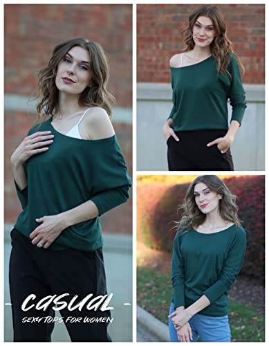 Image of Aifer Women's Off The Shoulder Tops Sexy Long Sleeve Shirts Oversized Fashion Casual Batwing Sweaters Pullover Tunic Tops