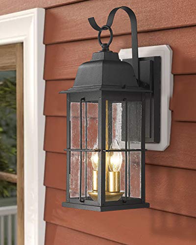 Zeyu Exterior Porch Light Fixtures, 17 Inch Outdoor Wall Sconce For House In Black And Gold Finish With Seeded Glass Shade, 20071B2 #TOP4