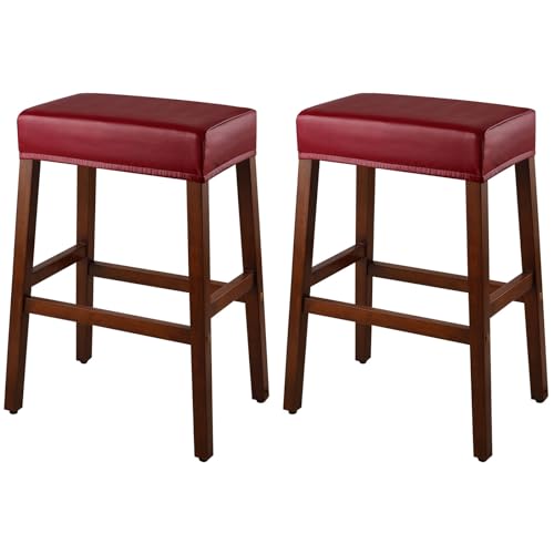 Stool Covers Rectangle – 2 Pack Stretch Oilproof Waterproof PU High Chair Cover Vanity Stool Cover Pub Counter Bar Stool Covers Saddle Seat Cover with Elastic Bands (2, Red)