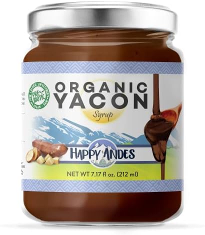 Happy Andes Organic Yacon Syrup oz. 100 Vegan Raw LowCalorie Peruvian Sweetener Sugar Substitute for Blood Glucose Control Healthy GlutenFree NonGMO Natural Prebiotic Superfood., honey, 7.17 Fl Oz