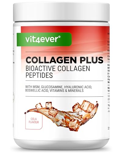 Collagen Plus - 500 g de poudre avec MSM, glucosamine HCL, acide hyaluronique, extrait d'encens - 100% collagène bioactif hydrolysé peptides - collagène type 1, 2 & 3 - goût Cola