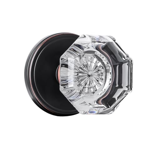 CLCTK Crystal Door Knobs Interior, Vintage Passage Glass Oil Rubbed Bronze Door Knobs Octagon Round for Hall Closet