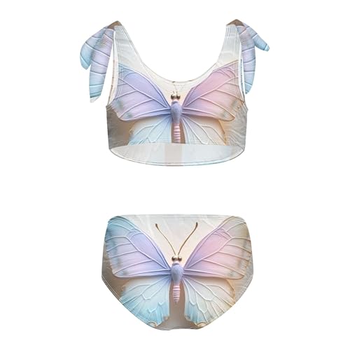 Pastel Color Butterfly on White Girls Bikini Sets 2 Piece Swimsuits Bathing Suit Swimwear2