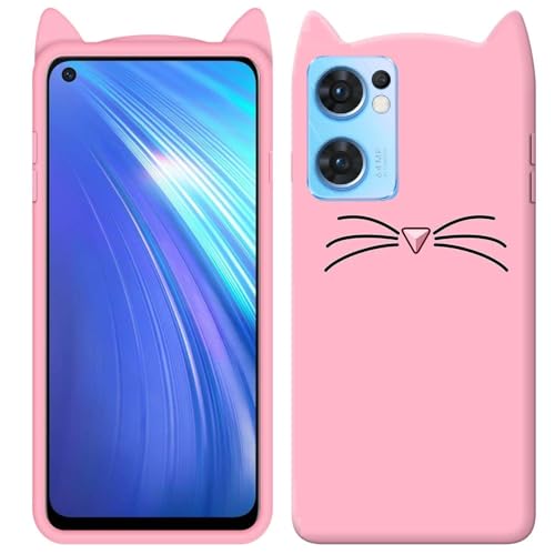 Image of COVERBLACK Coloured 3D Cat Soft Silicone Girls Back Case Cover for OnePlus Nord CE 2 5G - Baby Pink