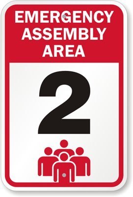 No.2 Fire Drill Emergency Gathering Area Sign, Fixed Assembly Point Safety Metal Sign 8x12 Inch