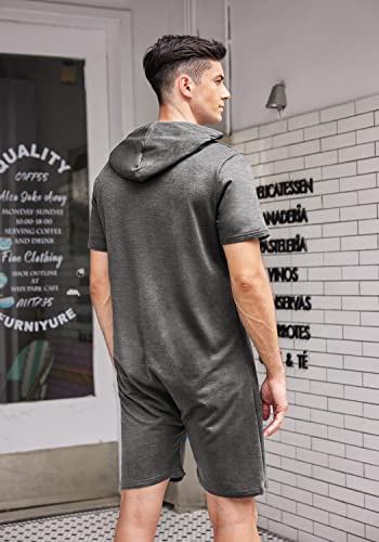 Coofandy Mens Track Suits Zipper Onesie Romper Hooded Sweatsuit With Pockets Grey, Medium #TOP2