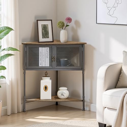 VECELO 3 Tier Corner Shelf,Corner Table with Mesh Door and