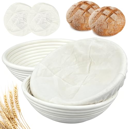 Image of 3 Pack Banneton Bread Proofing Basket, 9 Inch Round Sourdough Proofing Basket with Thick Liner, Splinter Free Food Grade Rattan Handwoven Bread Banneton for Home Baking