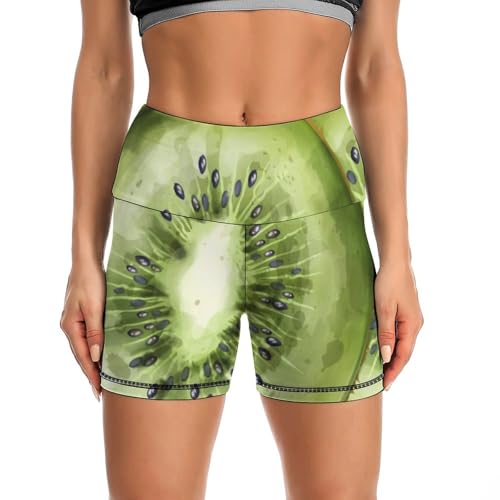 JYYAU Kiwi Fruit Pattern High Waist Yoga Shorts for Women Athletic Shorts Leggings Running Pants Black