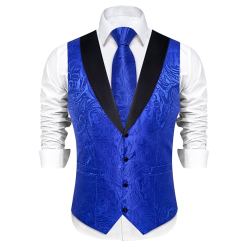 Image of DiBanGu Mens Paisley Suit Vest Silk Jacquard Waistcoat and Necktie Set Formal Shawl Collar Dress Vest 7PCS for Wedding Party