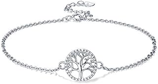 Lydreewam Tree of Life Women Anklet Bracelet 925 Sterling Silver for Summer Barefoot Beach, Adjustable 22+4cm