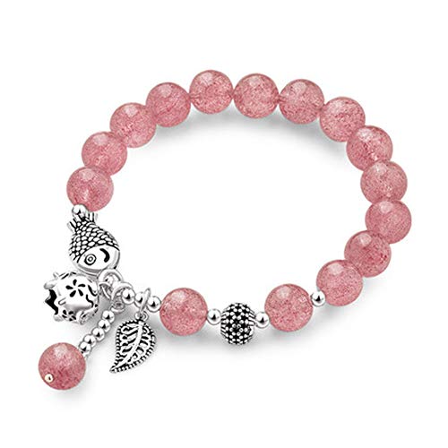 Bracelet Quartz Rose et Cristal Fraise en Argent 925 Pour Femme