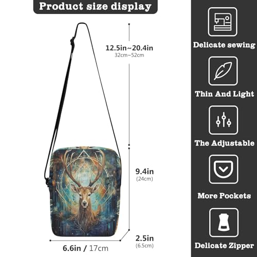 men's messenger bag Small Crossbody Bags Cross Body Purse Adjustable Strap for outdoor sports outdoor sports- Astrology Deer Safari Cyan3