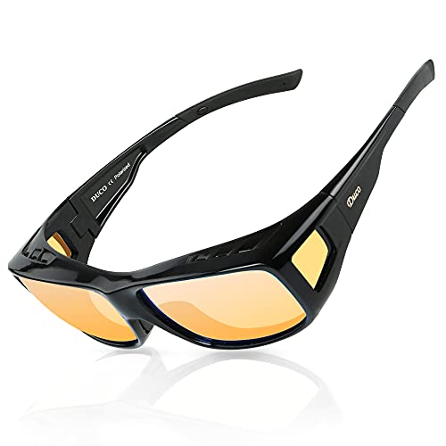 DUCO Polarisierte Nachtfahrtbrille Überbrille für Korrektionsbrille für Brillenträger Polarisierte Nachtsichtbrille 8954Y (L, Schwarz)