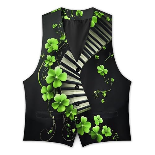 St. Patrick's Green Leaves Piano Mens Slim Fit Suit Vest Dress Waistcoat Casual Business Vest3