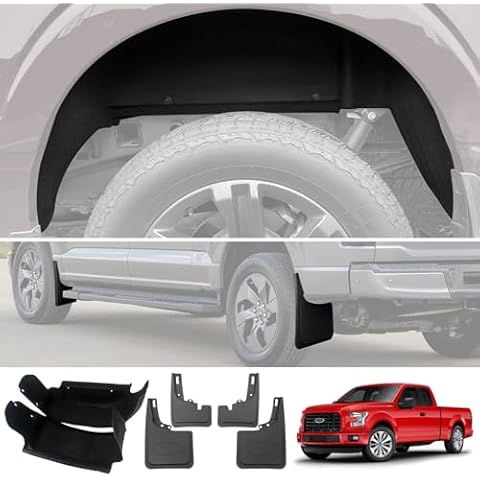 Utiiy Wheel Well Liner with Mud Flaps Fit for 2021-2024 F150 Accessories, Wheel Well Guards Mud Guard Flaps for Ford F-150(Not Fit Raptor/Lightning, Not Fit Fender Flares) Cover