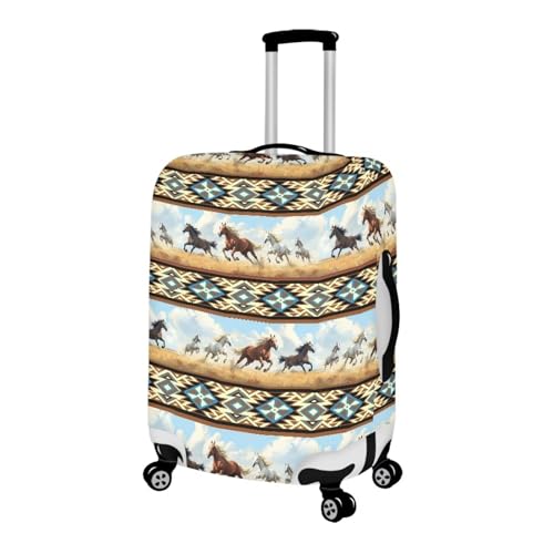 Luggage Suitcase Cover, Luggage Protector Suitcase Covers for Travel Fits 18-21 Inches, Aztec Tribal Ethnic Style Horse Pattern Elastic Anti-Scratch Washable Suitcase Cover Protector2
