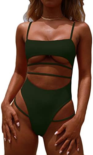 MOPOOGOSS Womens One Piece Swimsuits Push up Strappy High Cut High Waisted Cheeky Bathing Suit Swimwear