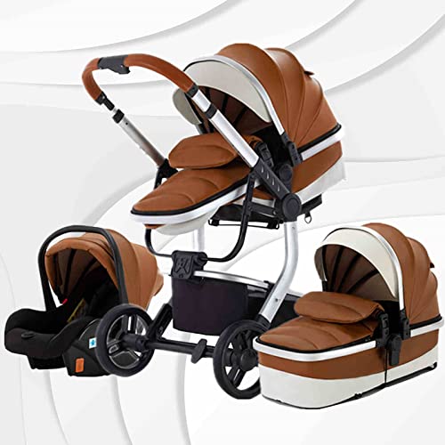 Lulicy Infant and Toddler Stroller Standard Baby Stroller Set Baby Carrier and Stroller with Base PU Leather High Landscape Convertible Bassinet Pram (Color : Brown) Lulicy Infant and Toddler Stroller Standard Baby Stroller Set Baby Carrier and Stroller with Base PU Leather High Landscape Convertible Bassinet Pram (Color : Brown)
