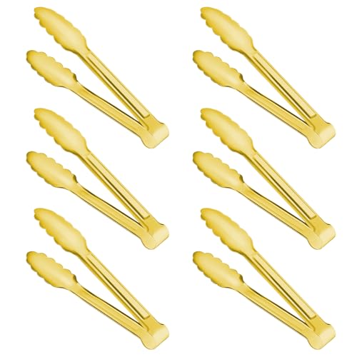 Gisly 6-Piece Gold Serving Tongs, Gold Serving Utensils, Stainless Steel Gold Plated Buffet Serving Tongs,Salad Buffet Tongs,9 Inch
