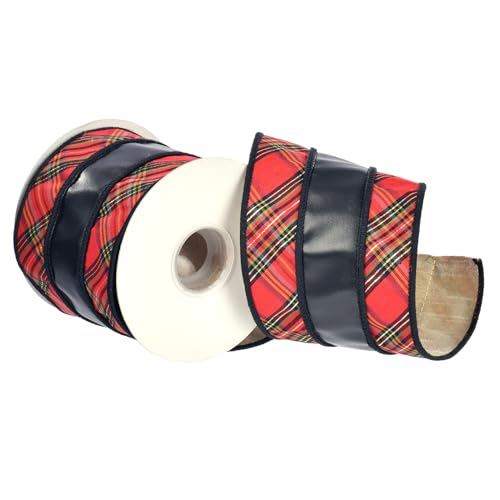 Vickerman 4" Burgundy Leather Overlay/Bias Cut Plaid Gold Metallic Dupioni