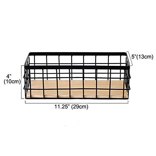Metal Wire Bathroom Storage Organizer Basket Bin, Rustic Vintage Wire Grid Wooden Base Organizing Basket For Kitchen, Cabinets, Shelves, Pantry, Closets, Vanity Countertops, Bedrooms, Under Sinks #TOP3