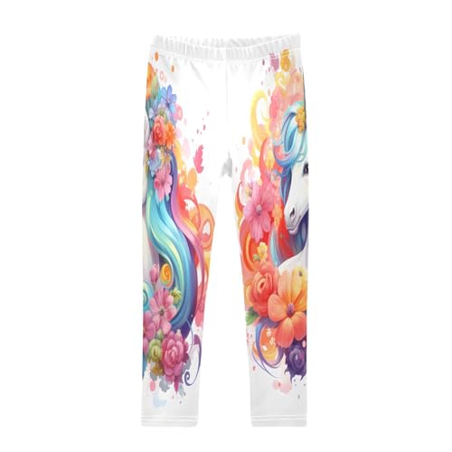 Toddler Girls Leggings Printed Yoga Pants Leggings Flower Blue Hiar Unicorn for Kids