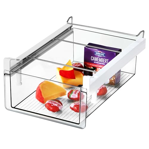 vacane Upgraded Refrigerator Drawers Organizer - Pull Out Fridge Bins with Handle, Extra-Long 19.5