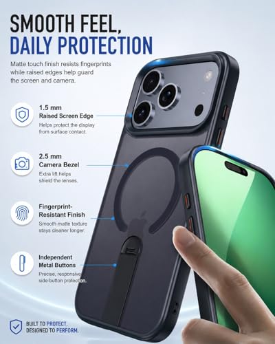 Coque magnétique iPhone 17 Pro Max antichoc à béquille invisible noire - 5
