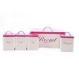 Hot Sale X004 Metal Square Kitchen Bread Bin/Box/Container/Home Gift Biscuits Tea Coffee Sugar Storage Tin Canister Sets (Pink)