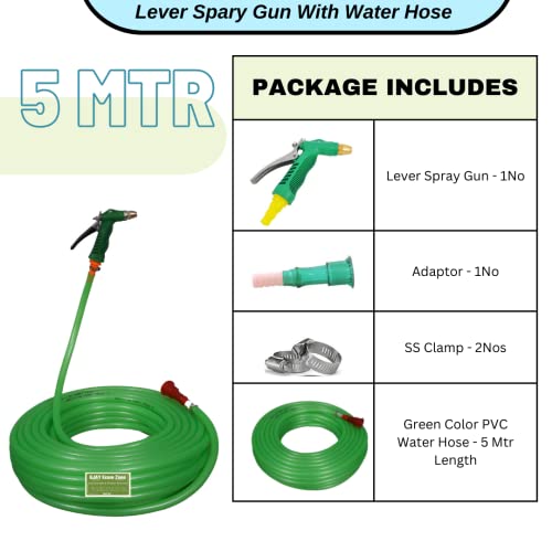 Image of 5 MTR Length Garden and Car Wash Pvc Pipe with High Pressure Spray Gun & Accessories For Garden /Car Washing /bike wash /pet bath (Any Colour Hose & Lever Spray Gun, 5 MTR Length)