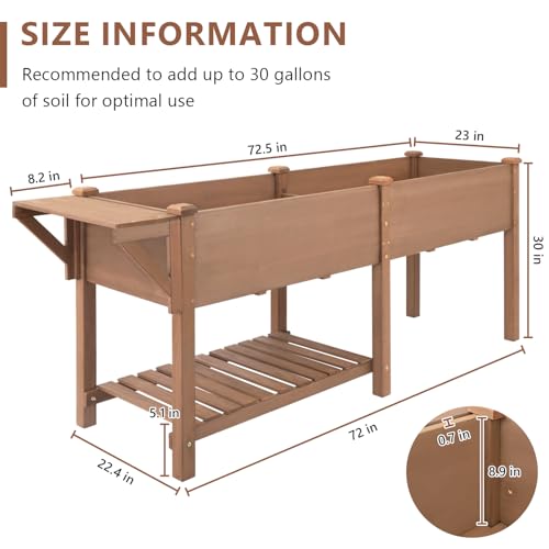 Image of ketive Raised Garden Bed with Legs Outdoor,Elevated Garden Box,Storage Shelf, Protective Liner for Backyard,Patio,Balcony,80x23x30in (Brown)