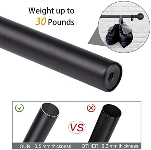 SZXIMU Curtain Pole,Extendable Curtain Rod for Windows 71 to 122cm,Metal Drapery Rod with Hammer Texture Finials,Black